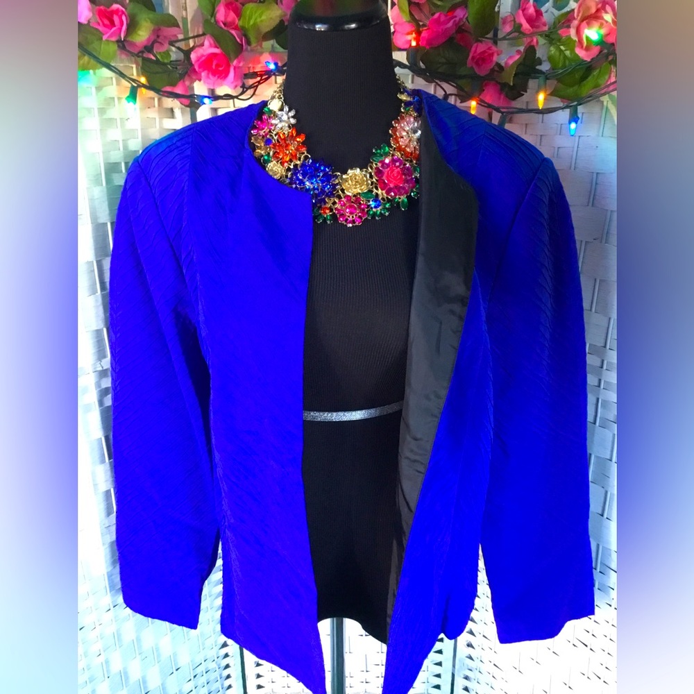 Vtg Sully Bonnelly Blue & Black Silk Dress Jacket Vintage Blazer 18 W 18W New - Picture 1 of 14